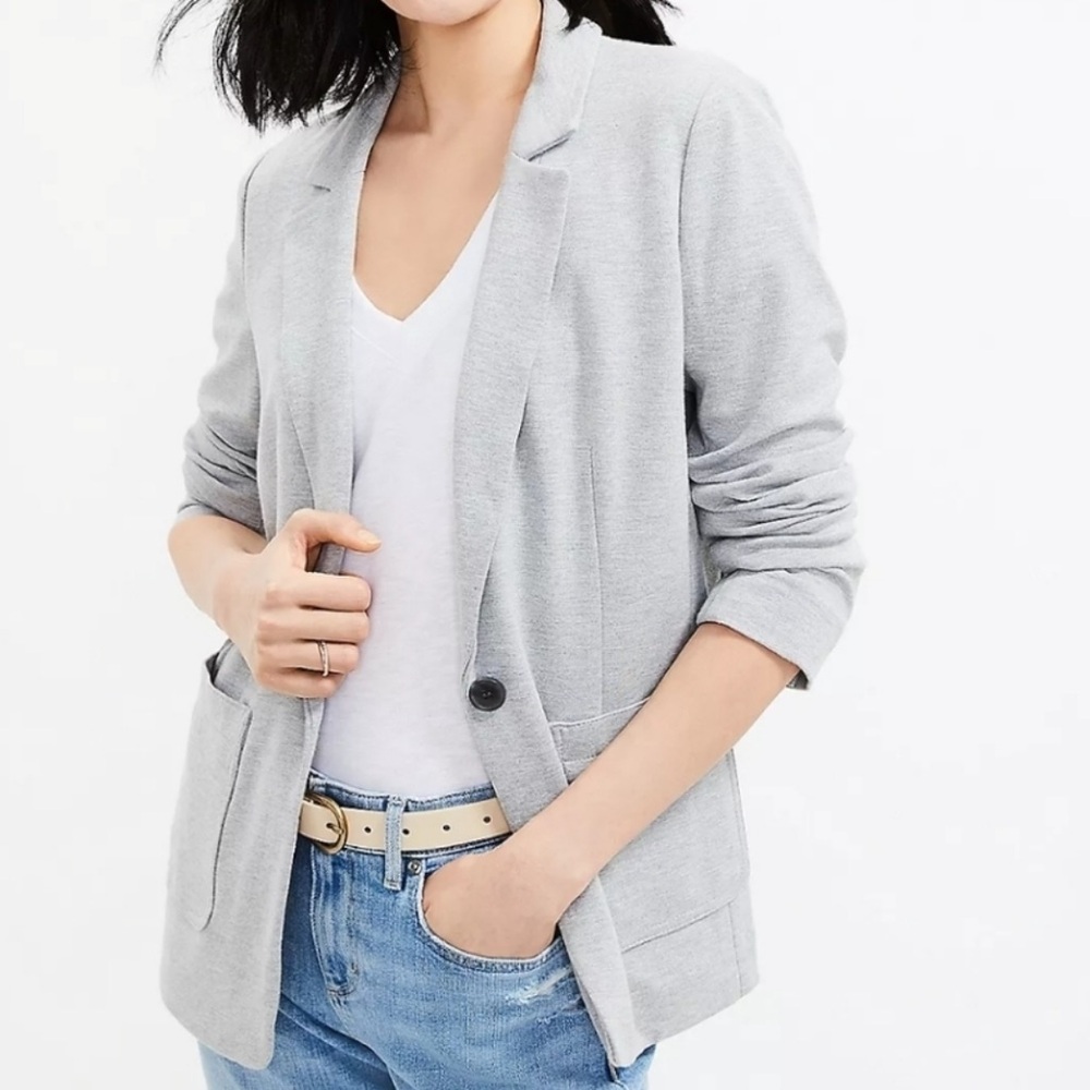 LOFT Petites light Gray‎ Knit Ponte single front Blazer front Pockets Sz LP NWT
